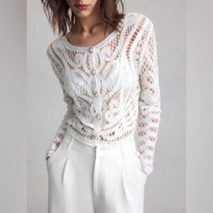 Elegant White Knit Lace Effect Blouse